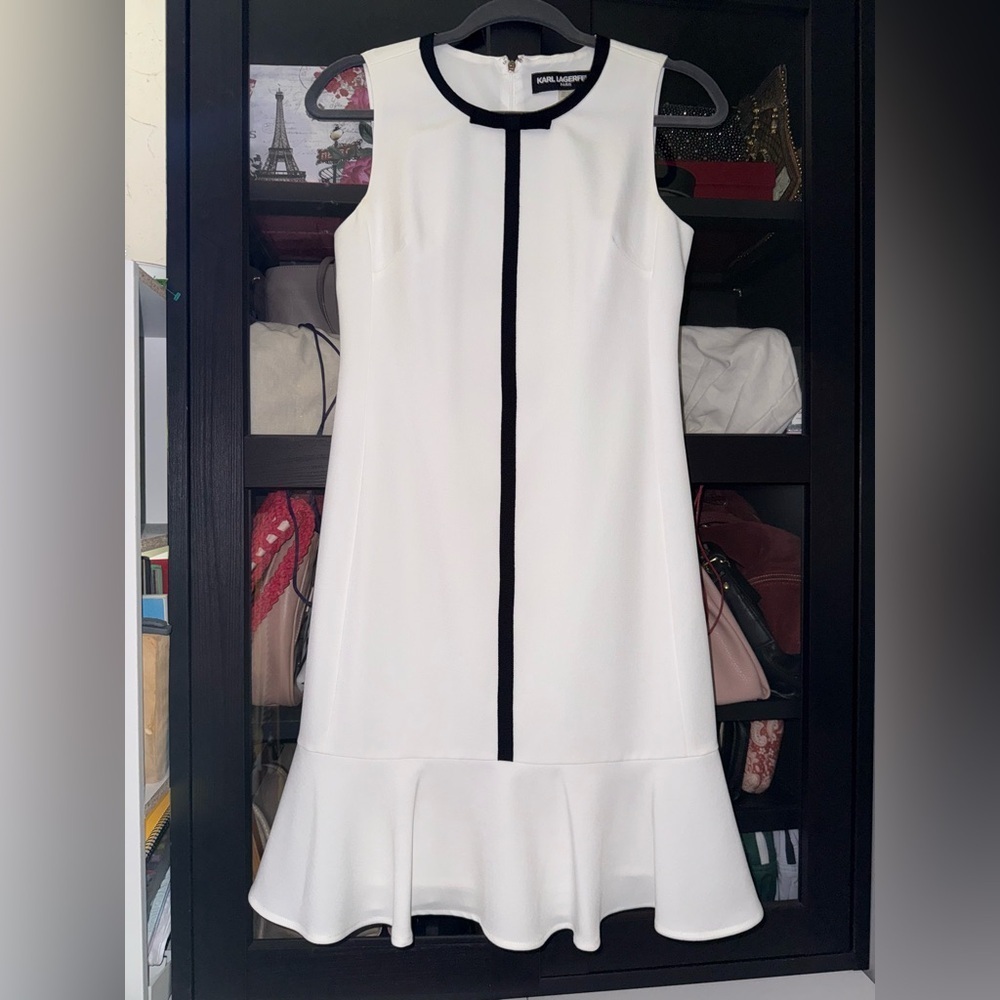 Karl Lagerfeld Paris Contrast-bow Trim Flounce Dress - Picture 4 of 9